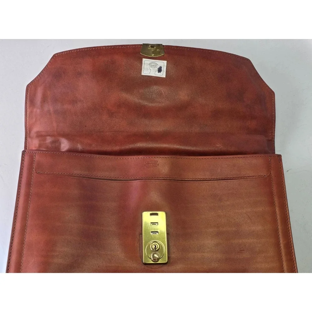 Vintage RENWICK Briefcase Brown Tan Leather Business‎ Bag Canada Rare